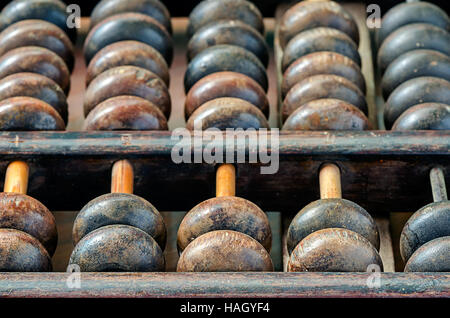 Vintage abacus  in close up view,detail of old wooden abacus. Stock Photo