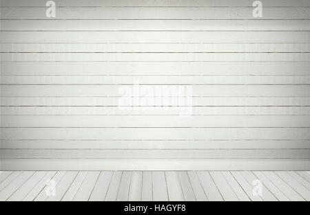 white blank wooden wall  floor in an empty room. Stock Photo