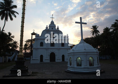 Silhouette at sunset of  'Our Lady of Life church, Fort Kochi India. Stock Photo