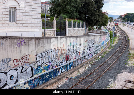 Graffiti in Railway station, Split Croatia. Stock Photo