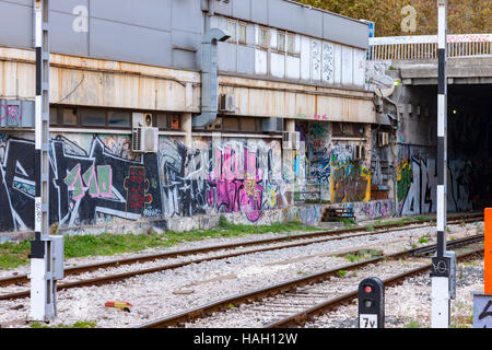 Graffiti in Railway station, Split Croatia. Stock Photo