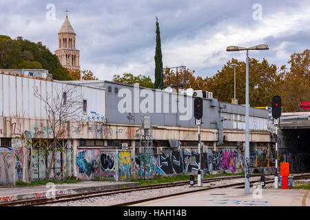 Graffiti in Railway station, Split Croatia. Stock Photo