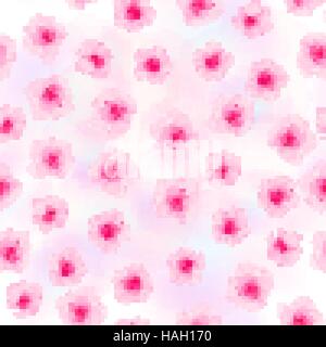Seamless background pattern of delicate pink Sakura blossom or Japanese flowering cherry symbolic of Spring in a random arrangement on a white backgro Stock Vector