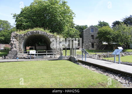 ISLE OF MAN, UK, AUGUST 16, 2016: The ruins of the Chapter House and the Pigeon Tower at Rushen Abbey, Ballasalla, Isle of Man Stock Photo