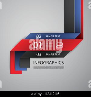 Colorful Numbered Folded Ribbons - Infographics Design Template with Icons - Illustration in Freely Editable Vector Format Stock Vector