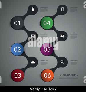 Modern Colorful Numbered Circular Infographics Cover Design Template with Icons and Curved Connections Stock Vector