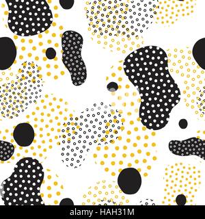 Abstract background geometric fashion ornament vector seamless pattern. Camouflage textile illustration with dots in black, white, yellow Stock Vector
