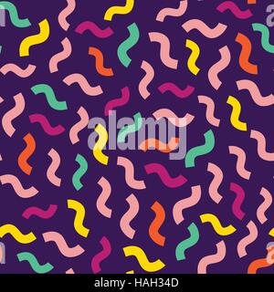 Hand Sketched Vector Seamless Pattern. Abstract Background Fashion 80-90s Colors Pink, Purple, Green, Yellow Stock Vector