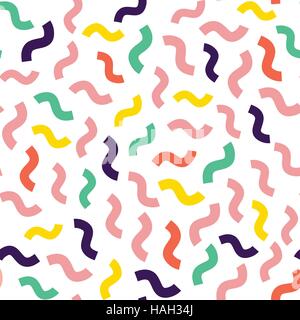 Hand Sketched Vector Seamless Pattern. Abstract Background Fashion 80-90s Colors White, Purple, Green, Yellow Stock Vector
