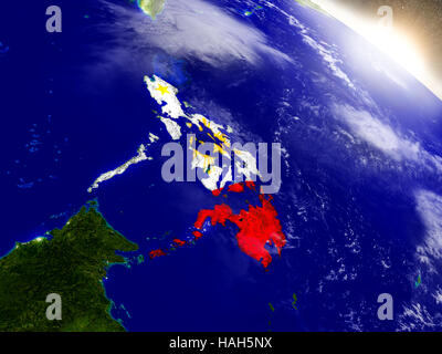 Map of Philippines with embedded flag on planet surface. 3D ...