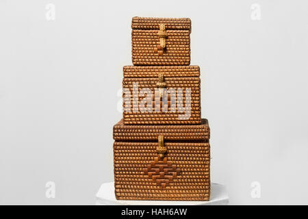 The box bamboo isolated on grey background Stock Photo