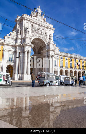 Lisbon, Portugal. The iconic Augusta Street Triumphal Arch in the Commerce Square, Praca do Comercio or Terreiro do Paco. Stock Photo