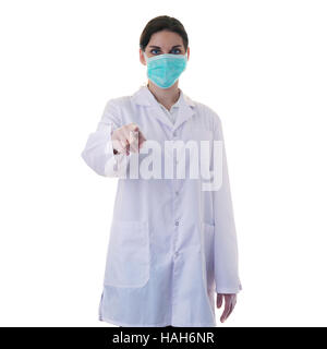 Female doctor assistant scientist in white coat over  isolated background Stock Photo