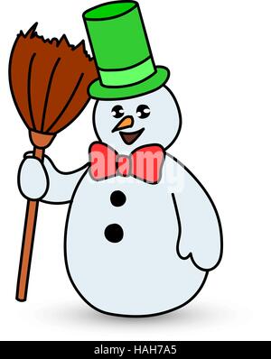 Happy snowman character wearing santa hat, vector cartoon Stock Vector