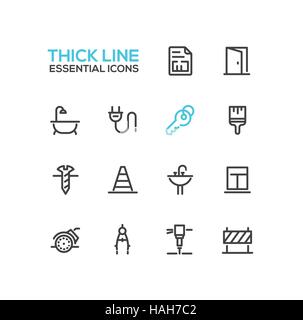 Home, Road Repair - Thick Line Icons Set Stock Vector