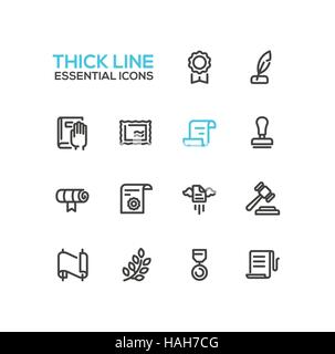 Law and Justice - Thick Single Line Icons Set Stock Vector