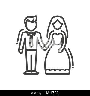 Newly Married Couple - line design single isolated icon Stock Vector