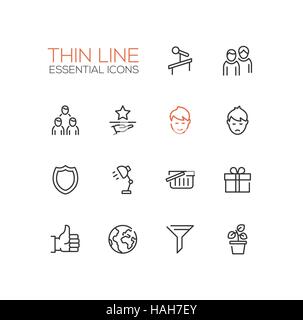 Business - Thin Single Line Icons Set Stock Vector