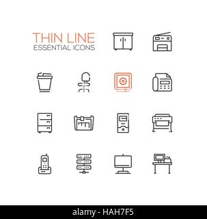 Office Supplies - Thin Single Line Icons Set Stock Vector
