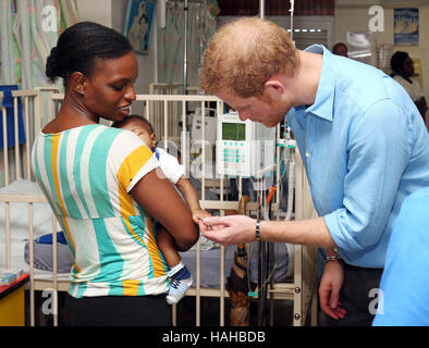 Prince Harry meets staff and patients at the Queen Elizabeth Hospital in Bridgetown, Barbados on the country's 50th anniversary of independence, during his tour of the Caribbean. Stock Photo