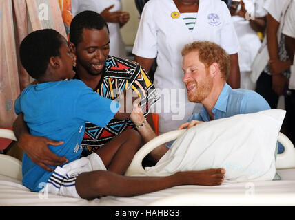 Prince Harry meets staff and patients at the Queen Elizabeth Hospital in Bridgetown, Barbados on the country's 50th anniversary of independence, during his tour of the Caribbean. Stock Photo