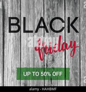 Black Friday Sale banner with hand-lettering and old wood textur Stock Vector