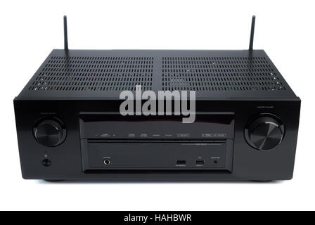 Front shot of black music receiver isolated on white background Stock Photo
