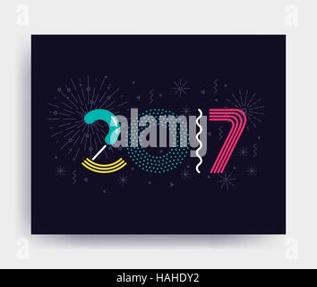 2017 New Year design, eye catching banner. Bright colorful vector memphis illustrations for greeting card, posters, print, mobile phoned designs, ads, Stock Vector