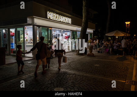 Mezzanotte Gelateria. Best ice cream shop. Misano Adriatico, Italy. Stock Photo