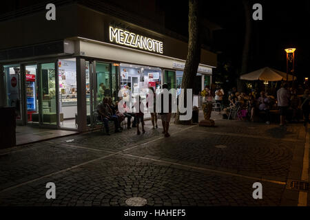 Mezzanotte Gelateria. Best ice cream shop. Misano Adriatico, Italy. Stock Photo