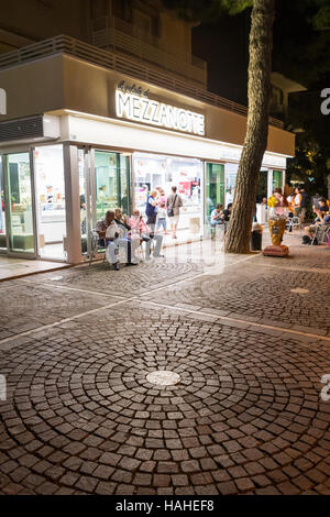 Mezzanotte Gelateria. Best ice cream shop. Misano Adriatico, Italy. Stock Photo