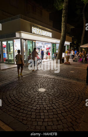 Mezzanotte Gelateria. Best ice cream shop. Misano Adriatico, Italy. Stock Photo