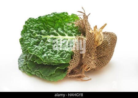 Raw organic savoy cabbage leaves isolated on white background Stock Photo