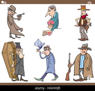 Cartoon Illustration Set of Wild West People Characters Stock Vector