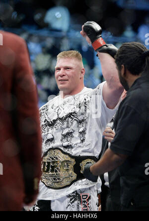 Brock Lesnar after his victory over Frank Mir at UFC 100 at the Mandalay Bay Events Center on July 11, 2009 in Las Vegas, Nevada. Francis Specker Stock Photo