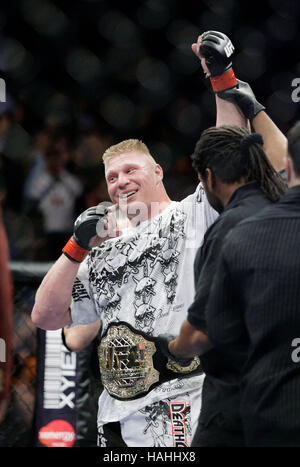 Brock Lesnar after his victory over Frank Mir at UFC 100 at the Mandalay Bay Events Center on July 11, 2009 in Las Vegas, Nevada. Francis Specker Stock Photo