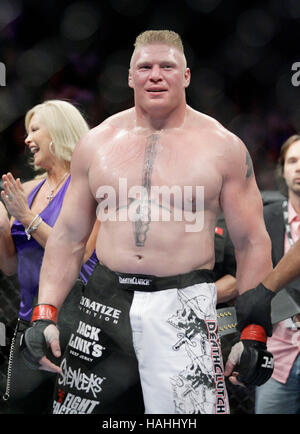 Brock Lesnar after his victory over Frank Mir at UFC 100 at the Mandalay Bay Events Center on July 11, 2009 in Las Vegas, Nevada. Francis Specker Stock Photo