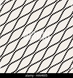 Vector Seamless Black and White Diagonal Dotted Wavy Lines Pattern Stock Vector