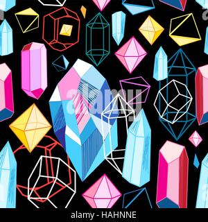Vector pattern of multi-colored crystals on a black background Stock Vector