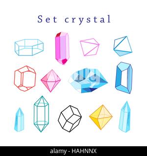 Vector set of multicolored crystals of different Stock Vector
