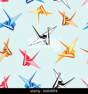 Seamless graphic pattern of colorful origami birds Stock Vector