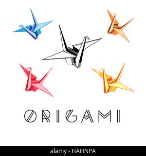 Paper origami birds vector drawing on a white background Stock Vector