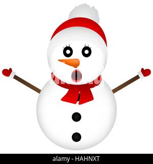 Surprised Snowman on a white background standing, vector illustr Stock Vector
