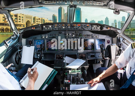Dubai skyline cockpit Stock Photo