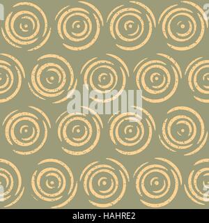 Vector Seamless Hand Drawn Geometric Lines Circular Round Tiles Retro Grungy Pattern Abstract Background Stock Vector