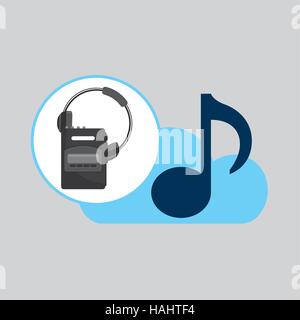 hand hold note music cloud and headset cassette player vector illustration eps 10 Stock Vector