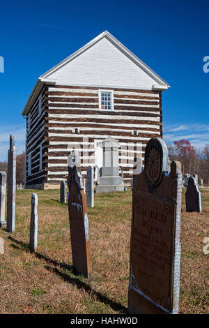 Schellsburg, Pennsylvania - The Old Log Church, built in 1806. The first burial in the cemetery was in the same year. Stock Photo