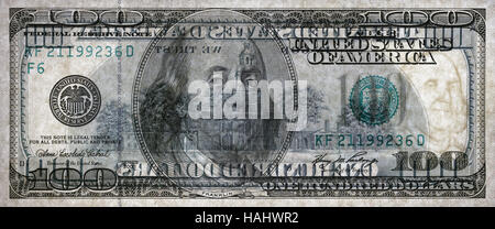 Macro shot of a 100 dollar. Transparent bill Stock Photo