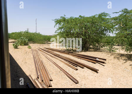 Long the railway. Jaisalmer, Rajasthan. India Stock Photo