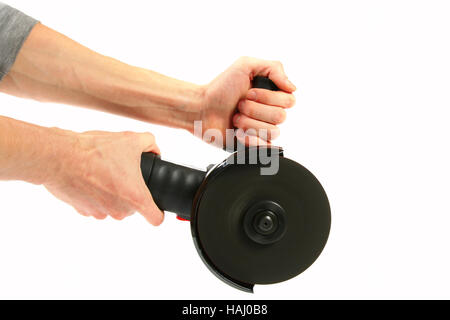 Working with angle grinder Stock Photo